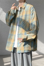 加绒衬衫男冬季新款港风宽松加厚磨毛格子长袖衬衣JR01-特P35，男装衬衫，星座214-3