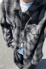 抗寒舒适银狐绒潮流毛呢格子衬衫重磅480g男J5283J加绒-特P48控98，男装衬衫，电商A001