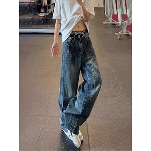 复古解构弯刀牛仔裤男新款美式宽松阔腿廓形拖地裤子LA1233-P48图片