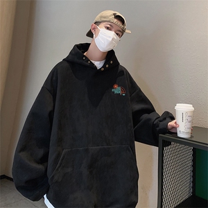 得物抖音直播高品质麂皮绒宽松男连帽卫衣外套W7021P55控79