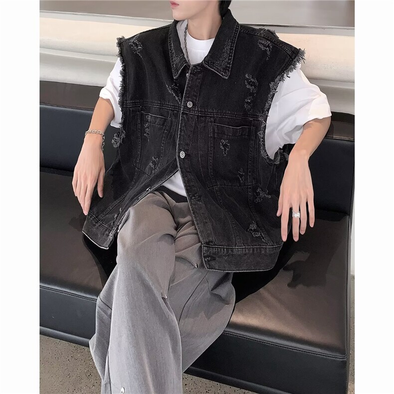 男夏季2024新款水洗磨破牛仔马甲无袖外套GJK8924P60,男装背心/马甲,星座1116-2