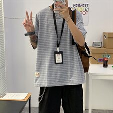 2021夏季港风新品男士宽松条纹短袖T恤星座405-T01，男装T恤，星座405