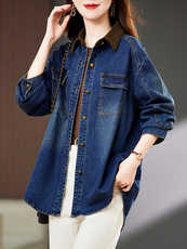 2025年春季新款现货今年流行宽松休闲时尚中长款牛仔衬衫衬衣外套，女装衬衫，浙宝2-166