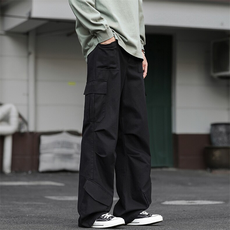 纯棉褶皱多口袋高街大码拖地显瘦休闲工装裤男K24091-特P55控108,男装工装外套,电商A001