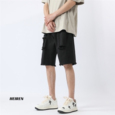 B271-A06-P45欧美破洞毛边牛仔短裤70.4棉16.2聚酯纤维13.4粘纤，男装牛仔裤，星座B271