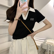【抖音直播品质】短款辣妹纯欲修身polo领短袖t恤ZT8773-P39，女装T恤，电商B245