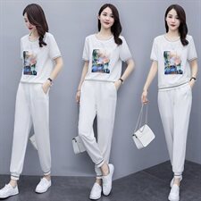 运动套装女夏2024新款潮牌时尚女款醋酸哈伦裤休闲两件套洋气时髦，女装套装/套裙，梦依杭