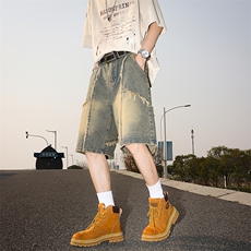 美式破坏风牛仔短裤男夏季青少年高街宽松直筒五分裤DK01139-P40，男装牛仔裤，星座308B-1