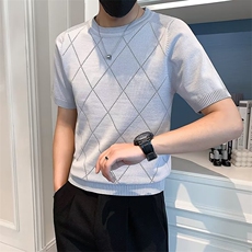 短袖毛衣男2024新款春夏修身男士针织半袖打底圆领潮牌高级感t恤，男装针织衫/毛衣，星座1013