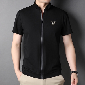 2024夏季立领短袖T恤男青年潮牌帅气全拉链半袖上衣服开衫外套P63