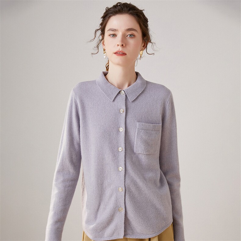 POLO领开衫纯色长袖35%山羊绒单排扣针织衫2025年秋季，女装羊绒衫，萨奥羊绒