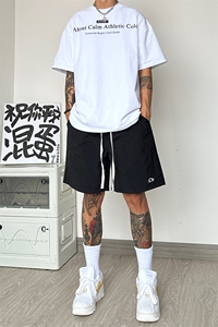 速干冰丝短裤男夏薄款潮牌美式hiphop大裤衩高街运动篮球白色裤子图片