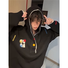 网图刺绣连帽针织衫男高级感卫衣美式复古情侣外套MY030-特P75，男装针织衫/毛衣，星座1007（原301D）
