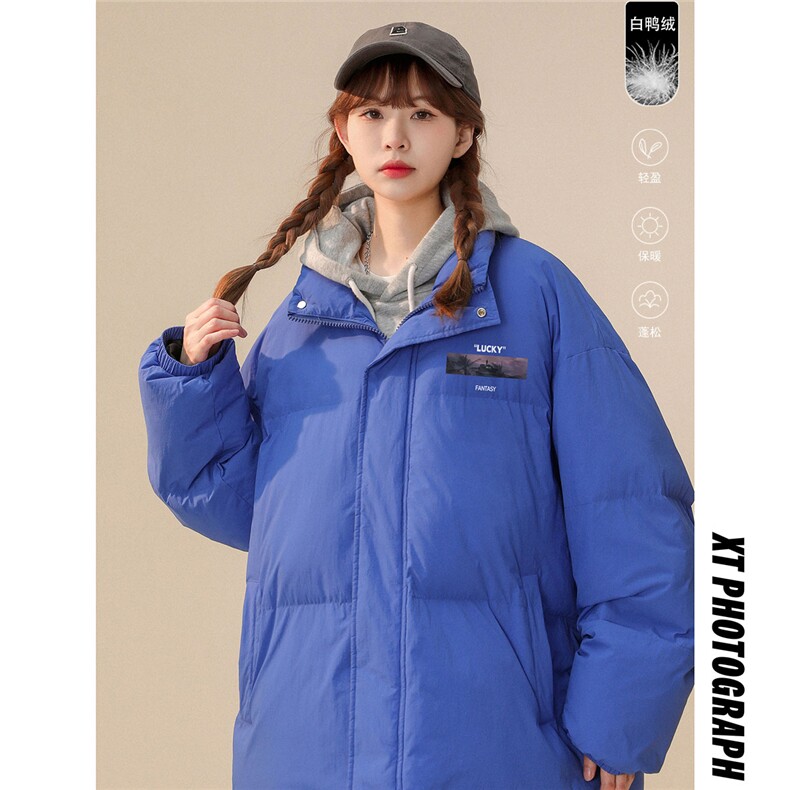 白鸭绒中性风22冬季新品潮流印花立领羽绒服YR186P195控258图片