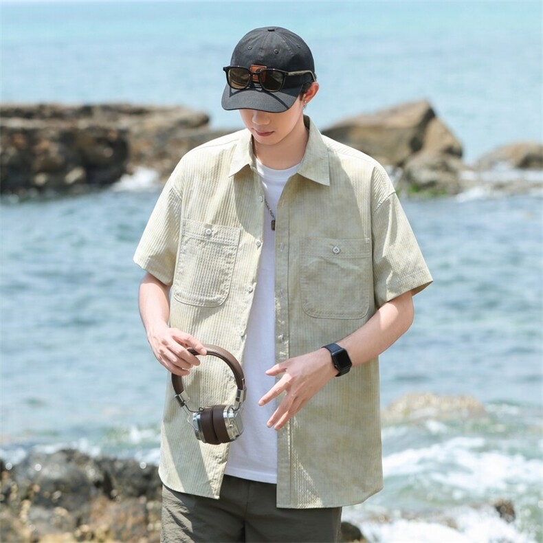 夏季新款条纹短袖衬衫男宽松潮流韩版薄款外套,男装T恤,星座1107-1