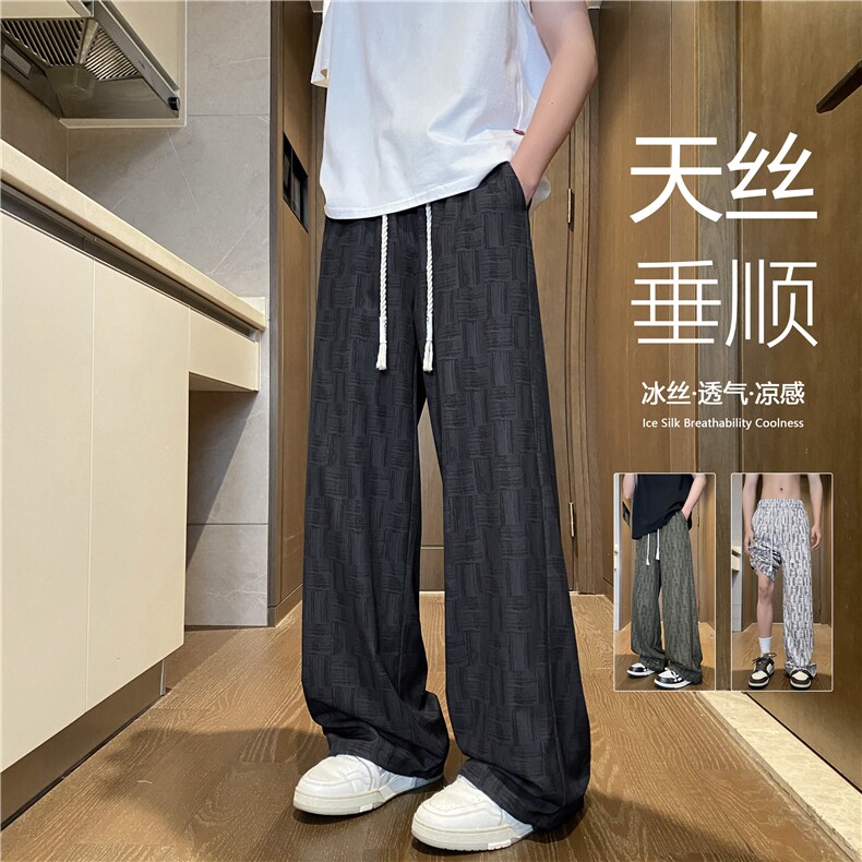 夏季新款潮流格子花纹宽松透气冰丝休闲裤B315-K25661-特P30控58,男装休闲裤,电商B315