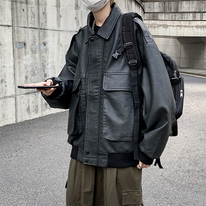 美式潮牌机车服皮夹克男秋季高街嘻哈宽松翻领休闲外套JK0121-P78,男装夹克,星座308B-1