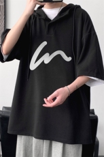 LD54280-P45NASA连帽短袖t恤男大码胖子带帽五分袖中袖，男装T恤，电商A040
