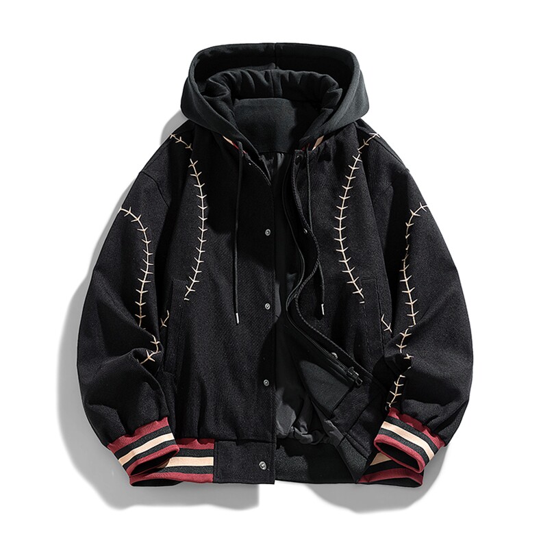 假两件连帽棒球服春季宽松复古明线刺绣潮流外套XZ309JK8006P95,女装短外套,星座309（原A406）