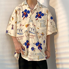 2025夏季印花衬衫时尚青春流行高街宽松型短袖潮流男CS1324-P35，男装T恤，电商A062