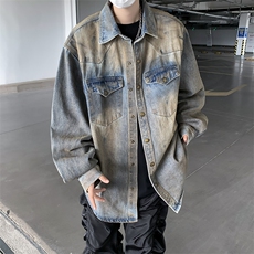 F363P68男生秋装新中式潮牛仔外套男复古宽松水洗做旧，男装工装外套，星座512-6