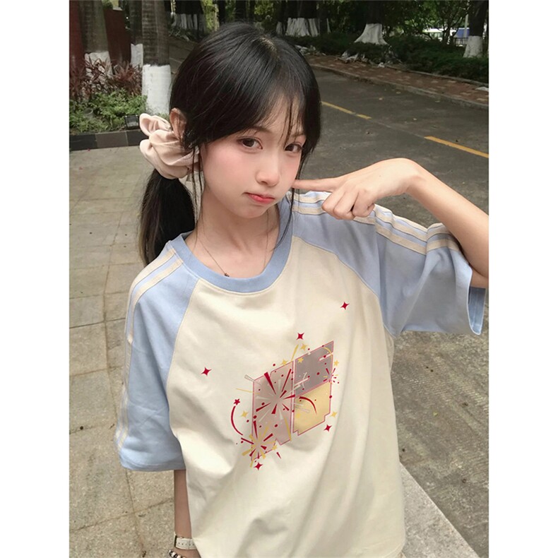 抖音得物品质二开240克宽松纯棉美式潮牌插肩三杠织带短袖T恤,男装T恤,电商A486