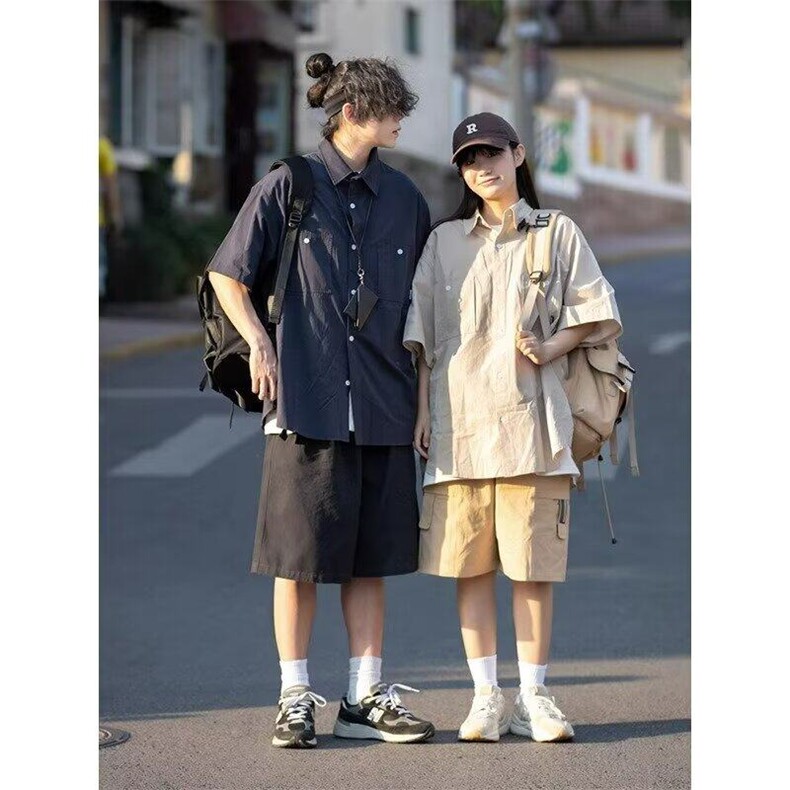 【有货】DH08-P40夏季日系复古短袖衬衫男女情侣五分袖上衣潮,男装衬衫,星座603-2