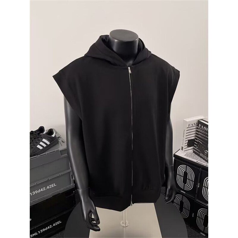 韩版纯色连帽无袖背心马甲男女夏季款潮流痞帅拉链开衫上衣青少年，男装背心/马甲，星座601-1