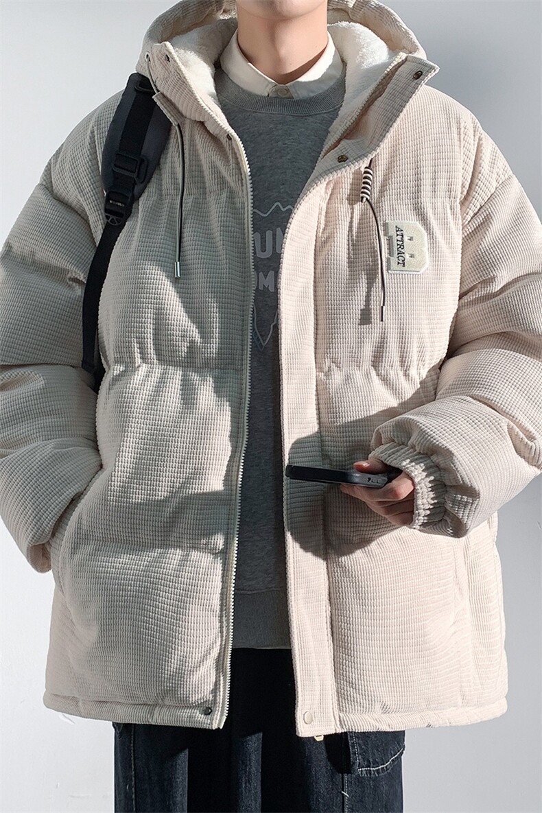 冬季青少年灯芯绒连帽棉衣潮牌羊羔毛加绒加厚棉服外套5305-P85,男装棉衣,电商B306