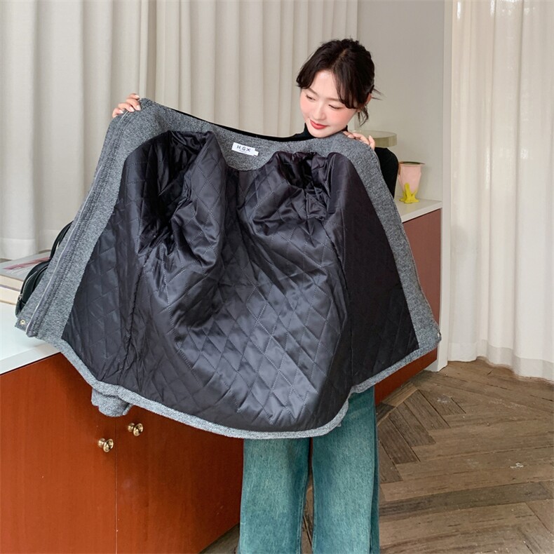 【主推】设计感大口袋保暖夹棉毛呢外套配腰带A354-P180-K265,女装棉衣/棉服,2D148