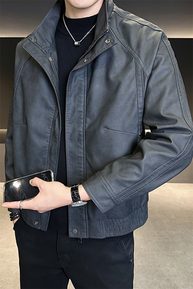 2025新款美式休闲潮牌男士皮衣外套立领皮夹克A313-PY988-P155,男装皮衣,电商A313