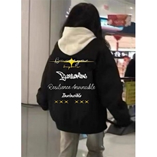 棒球服秋冬港风星星美式印花飞行员男女宽松街头夹克棉服MSS840，男装夹克，星座1116A（原606A-3）