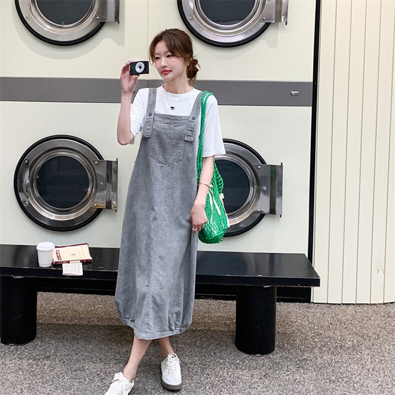 灰色工装背带裙套装女2025夏季新款韩系慵懒风宽松显瘦休闲连衣裙,女装连衣裙,浙宝276（原081）