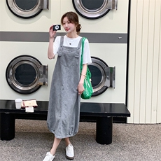 灰色工装背带裙套装女2025夏季新款韩系慵懒风宽松显瘦休闲连衣裙，女装连衣裙，浙宝276（原081）