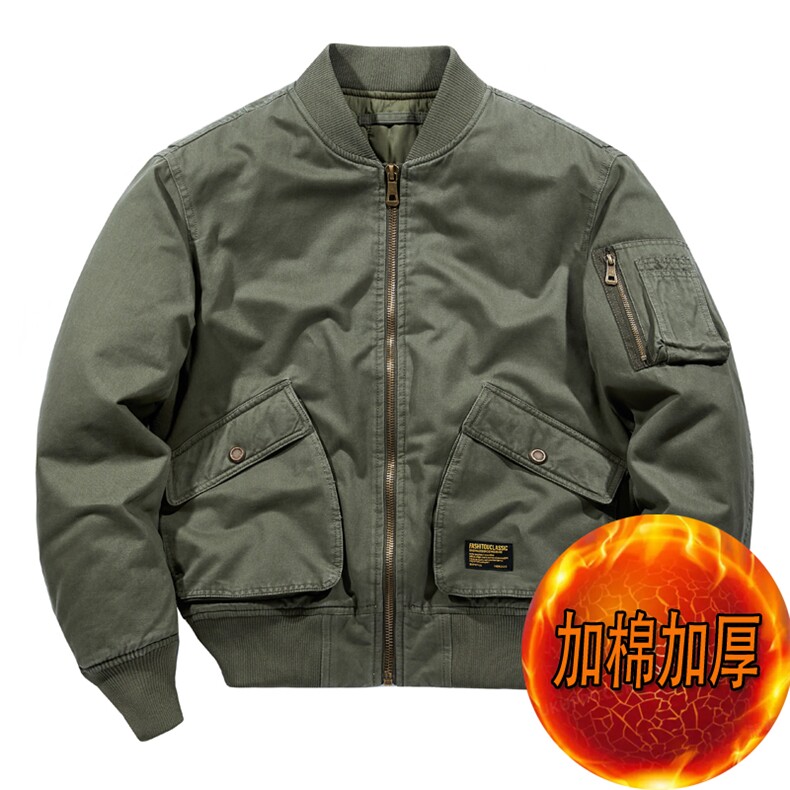 主推款：外套男飞行员夹克教练春秋冬加棉大码工装机车服棒球服棉图片