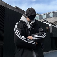 棉服男韩版潮流高街帅条纹加厚保暖2024冬季ins棉衣外套MF113-P82，男装棉衣，星座412-3