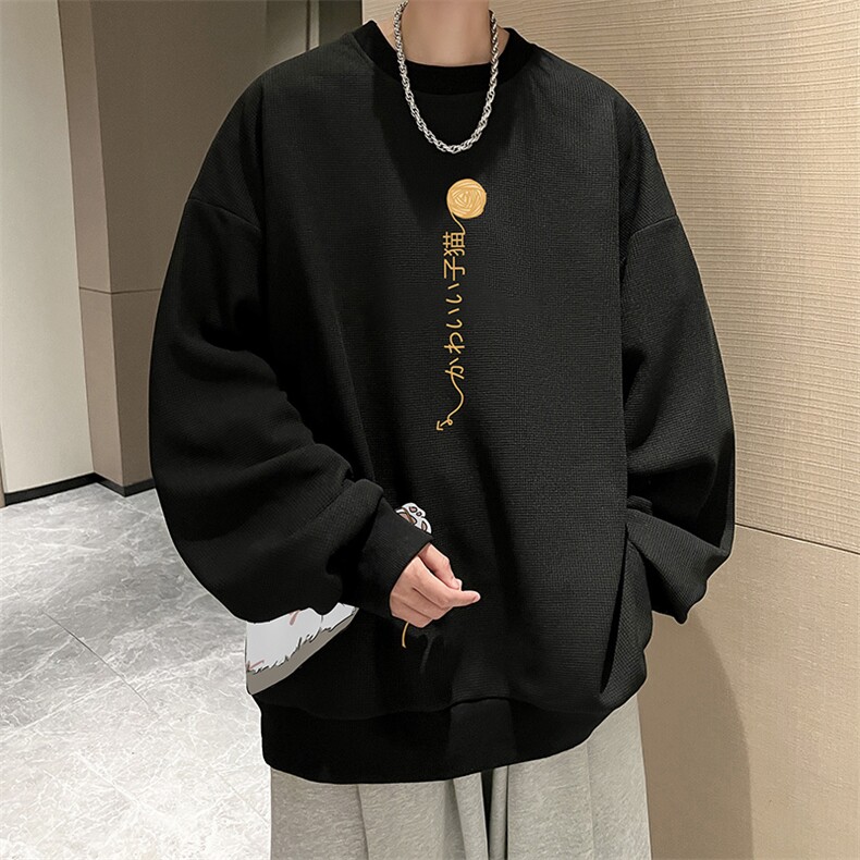 华夫格卫衣圆领卫衣男大码长袖t恤男外套HW76013-P30加绒款-P40,男装卫衣,电商A040