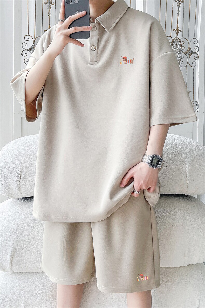 polo衫潮情侣短袖套装T3672上衣特P31控59-DK8633裤子特P26控49,男装Polo衫,电商A007