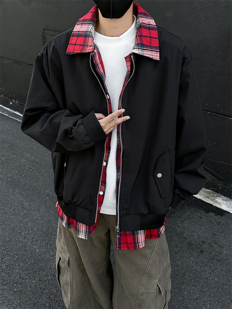 老钱风假两件外套男2025春秋新款拼接撞色宽松cleanfit飞行服夹克,男装夹克,星座410-6（原星座1304-1）