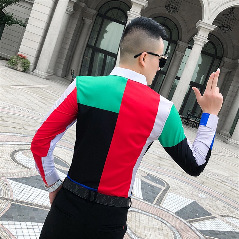 2021春秋衬衫社会男长袖上衣拼接男装韩版修身四季潮流衬衣Q854-P55,男装衬衫,星座419（原A233）