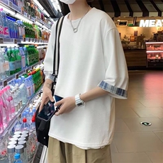 C355-P20港风ins潮流拼接宽松体恤2024夏季新款假两件短袖现货，男装T恤，星座512-6