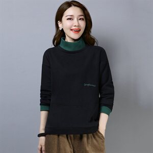 2021年秋季新款半高领卫衣女长袖打底衫韩版宽松显瘦加绒加厚上衣图片