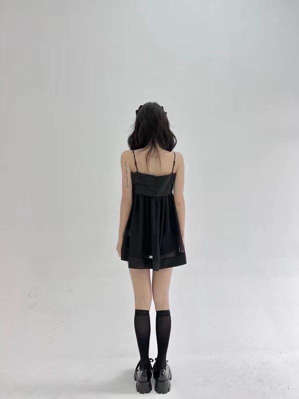 拼接雪纺吊带裙，女装背心吊带，HE
