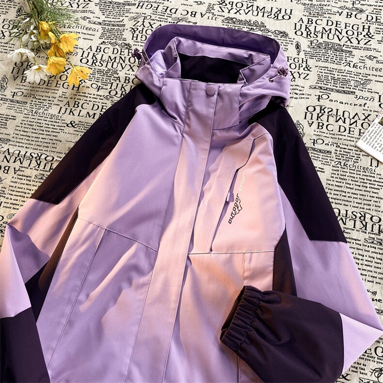 港风连帽冲锋衣情侣外套防风防水登山服撞色夹克男JH-JK1818-P50图片