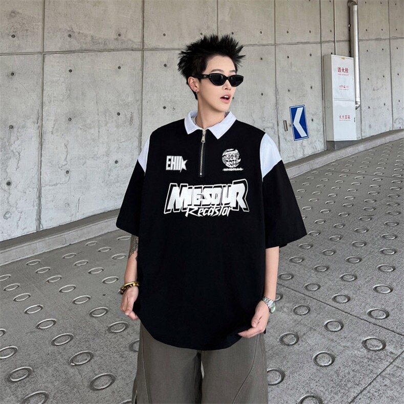 2025新款半拉链polo衫短袖t恤半袖夏季情侣男女团体现货T1856-P30图片