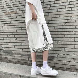 夏季腰果花排扣假两件短裤男韩版潮流学生直筒bf五分中裤DY08-P28图片