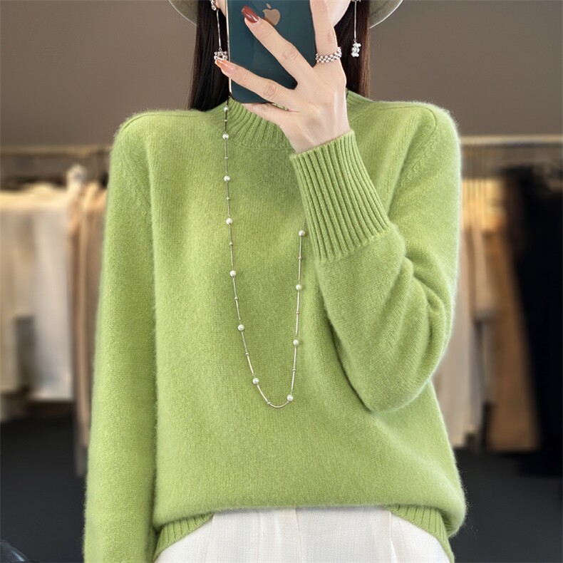 半高领加厚100%纯羊毛衫女秋冬新款纯色长袖羊绒衫宽松打底上衣,针织衫/毛衣,羿纯羊绒
