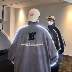 鹿皮绒外套男士春秋款美式复古潮牌上衣冬季高街立领休闲男装夹克，男装夹克，星座716-4