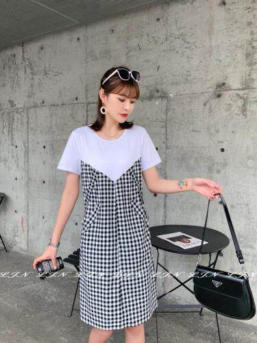 简约格子连衣裙，女装连衣裙，莲佳妮