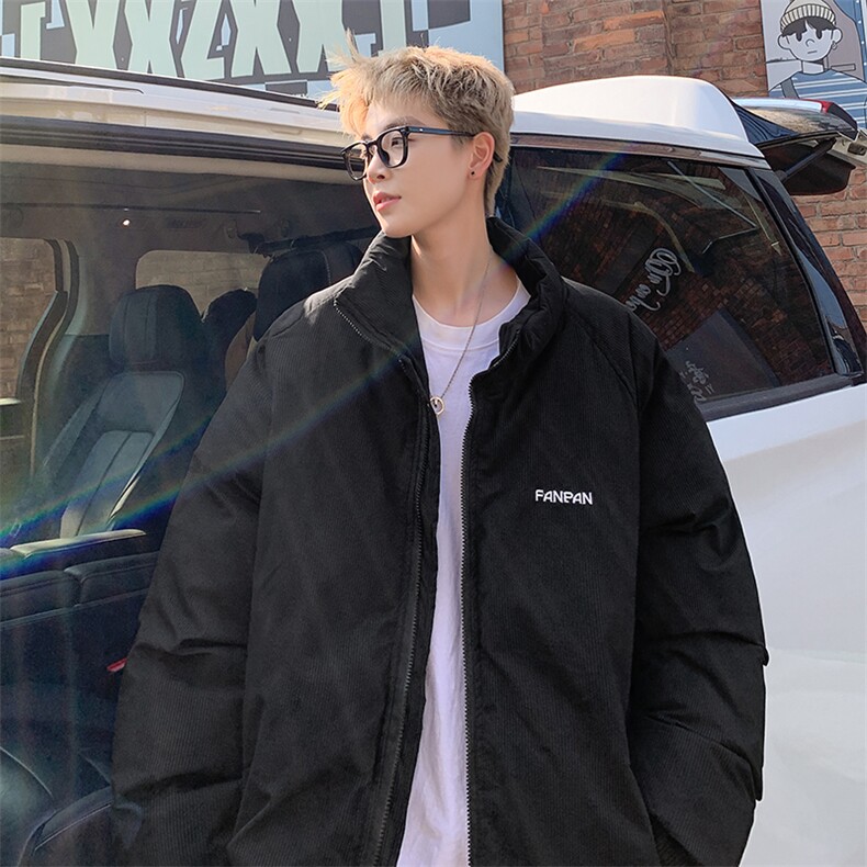 男棉服宽松立领条纹刺绣棉衣加厚棉袄面包服 MY8697/特P90 黑色图片